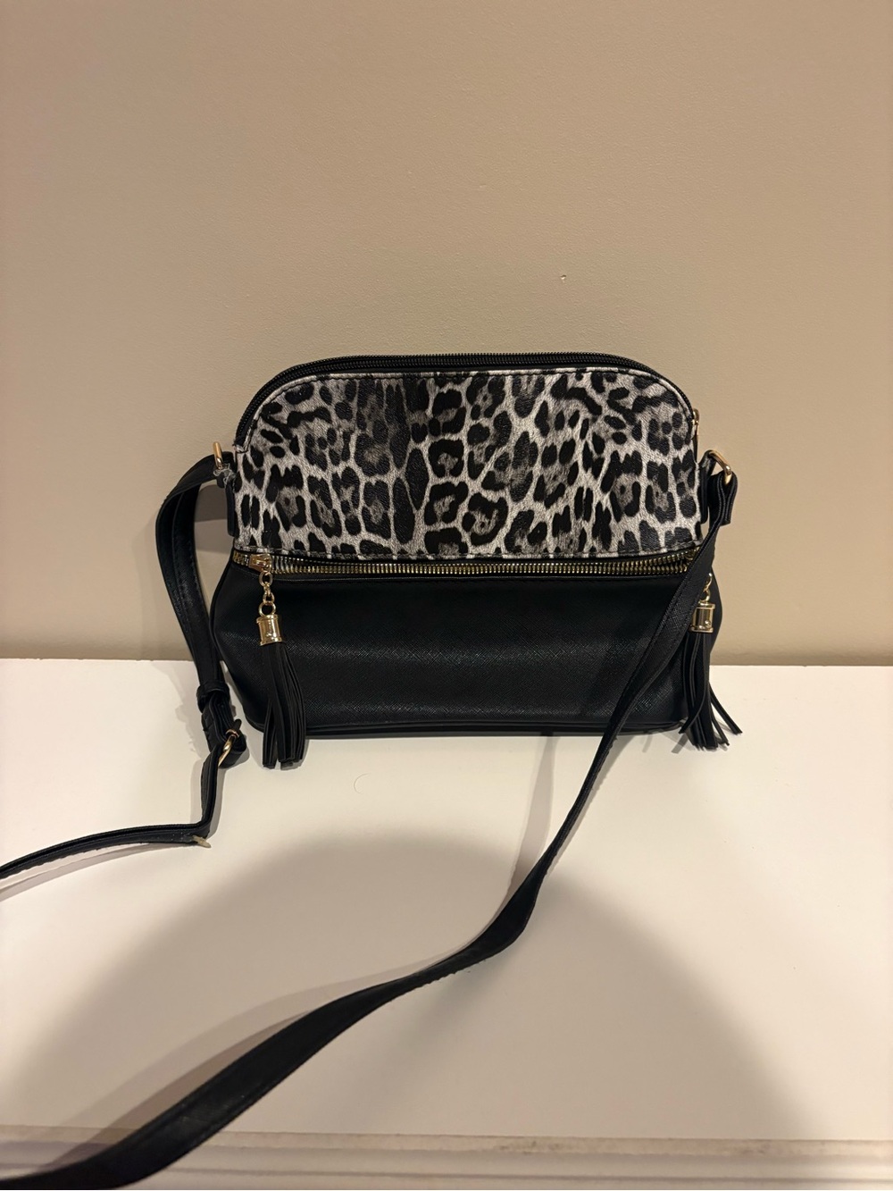 Black and White Leopard Print Crossbody Bag